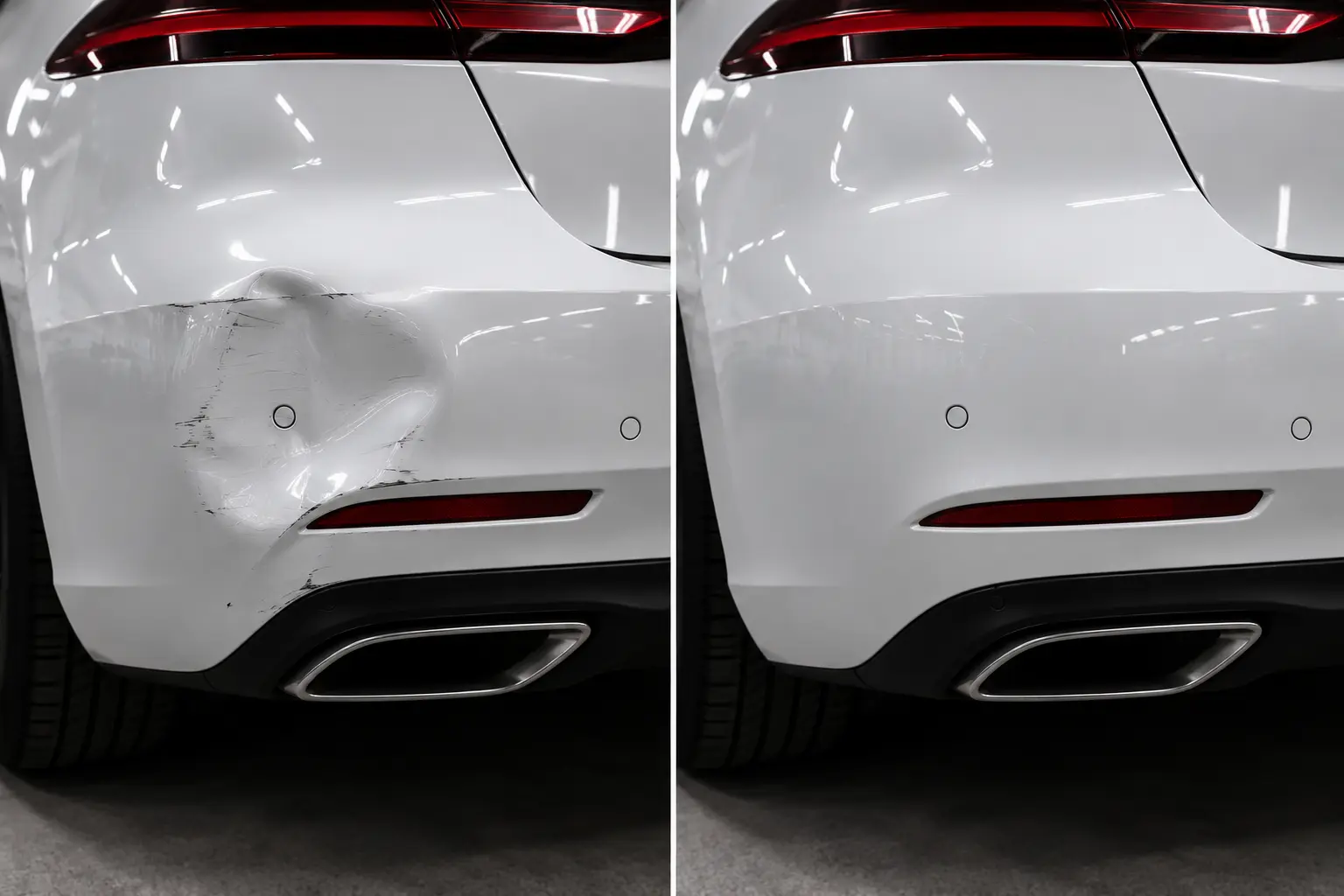 Bumper dent repair before and after — DentFixes.com