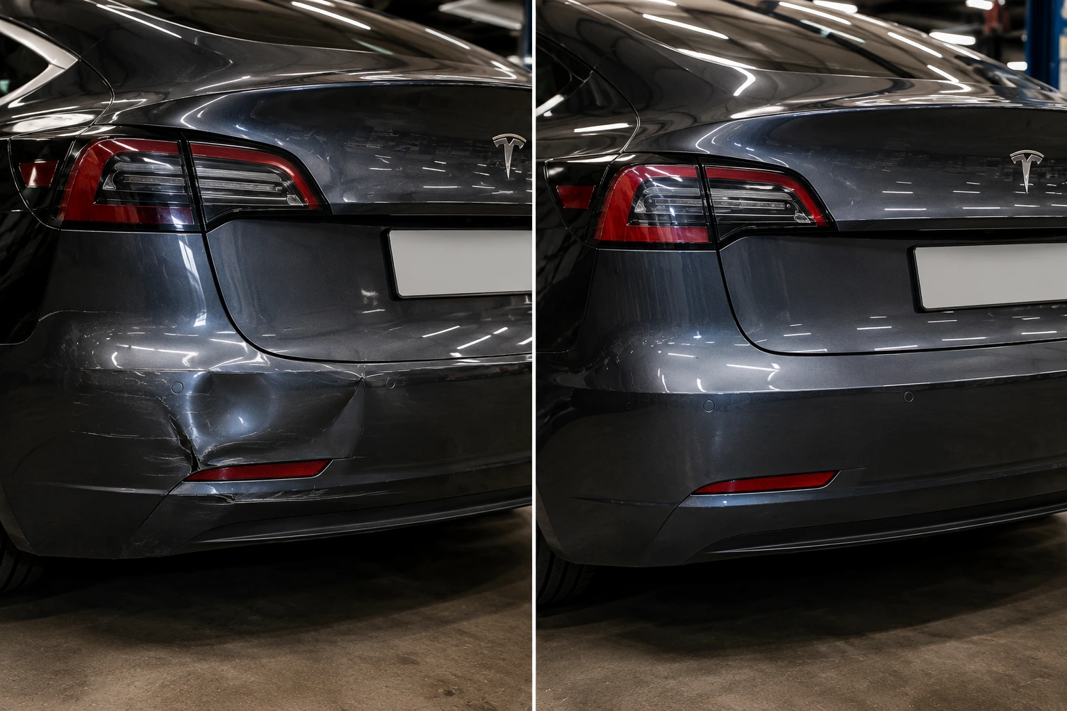 Bumper dent repair before and after — DentFixes.com